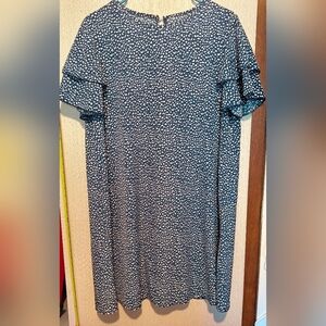 Emery Rose Elegant Short Layered Sleeve Navy and White Dress